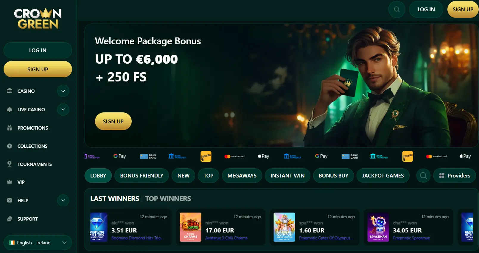 Crown Green Casino on mobile browser and installable app
