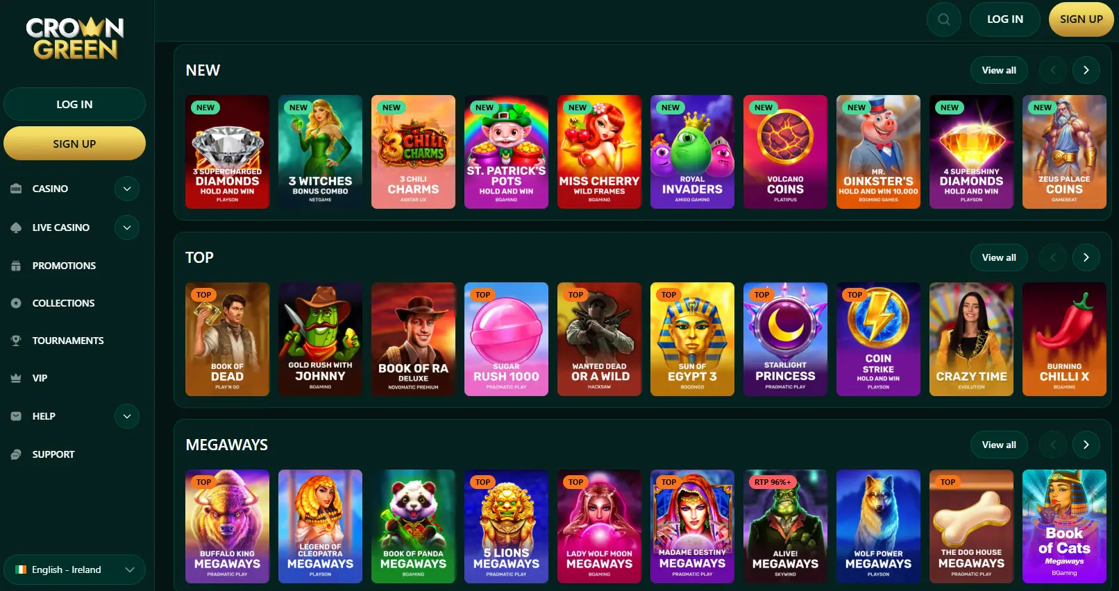 Games at Crown Green slots live tables and tournaments